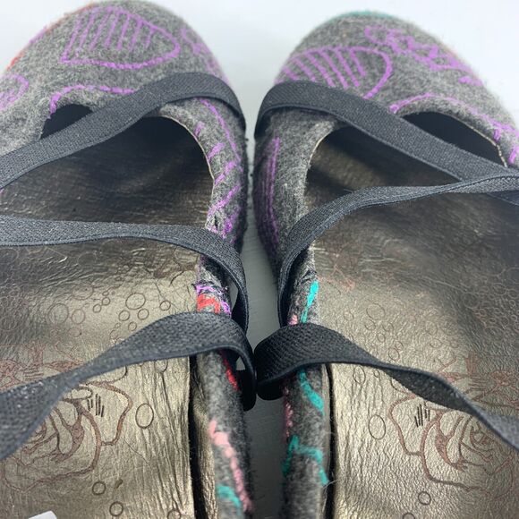 OTBT Womens Ballet Flats Embroidered Boho Mary Jane Straps Grey 8 Hippie - Picture 5 of 11